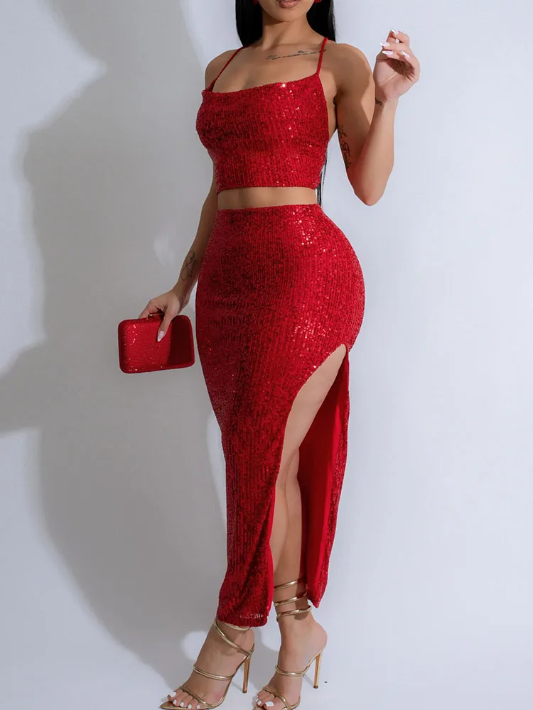 Cami Top Lace - Simli Pullu Parti Maksi Elbise Takımları